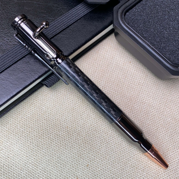 Унікальна кулькова ручка із механізмом затвору NV-084 з карбону (чорна оправа)