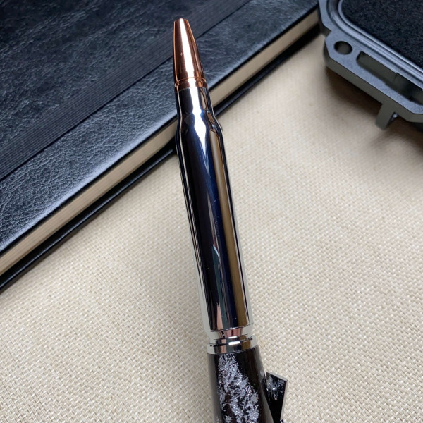 Кулькова ручка ручної роботи NV-060 дерево мореного дуба і срібна поталь