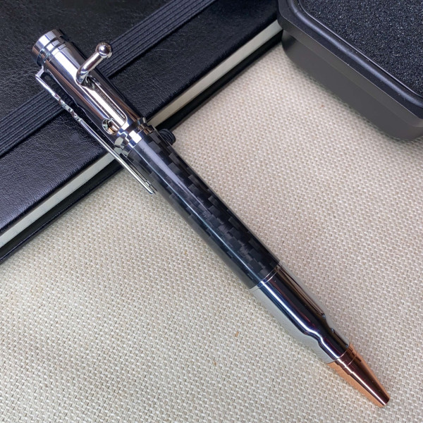 Унікальна кулькова ручка із механізмом затвору NV-084 з карбону (срібна оправа)