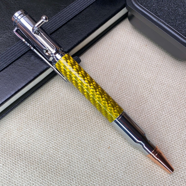 Унікальна кулькова ручка із механізмом затвору NV-084 з карбону (срібна оправа)