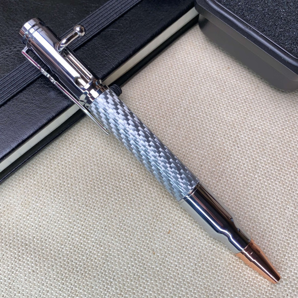 Унікальна кулькова ручка із механізмом затвору NV-084 з карбону (срібна оправа)