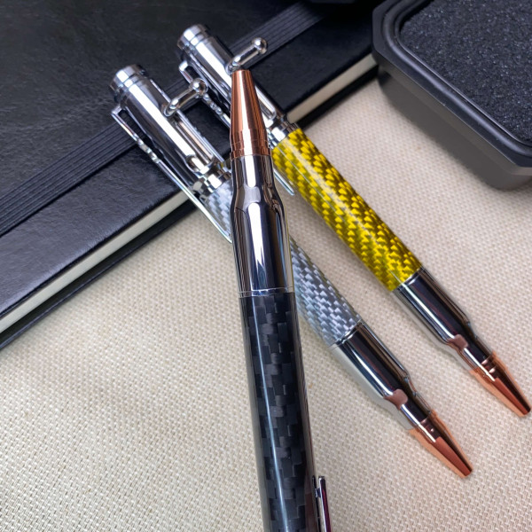 Унікальна кулькова ручка із механізмом затвору NV-084 з карбону (срібна оправа)