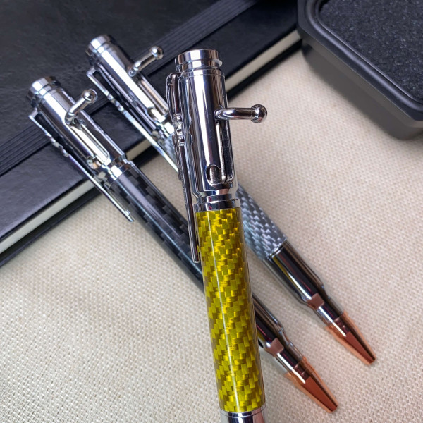 Унікальна кулькова ручка із механізмом затвору NV-084 з карбону (срібна оправа)