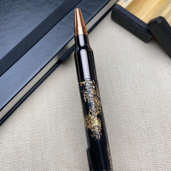 Унікальна кулькова ручка із механізмом затвору NV-084 з мореного дуба та золотої поталі