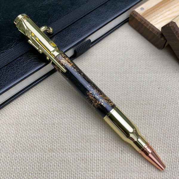 Унікальна кулькова ручка із механізмом затвору NV-084 з мореного дуба і золотої поталі