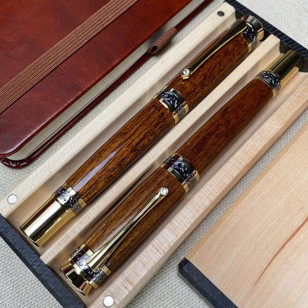 Подарунковий комплект ручок ручної роботи NV-516 тропічне червоне дерева - мербау