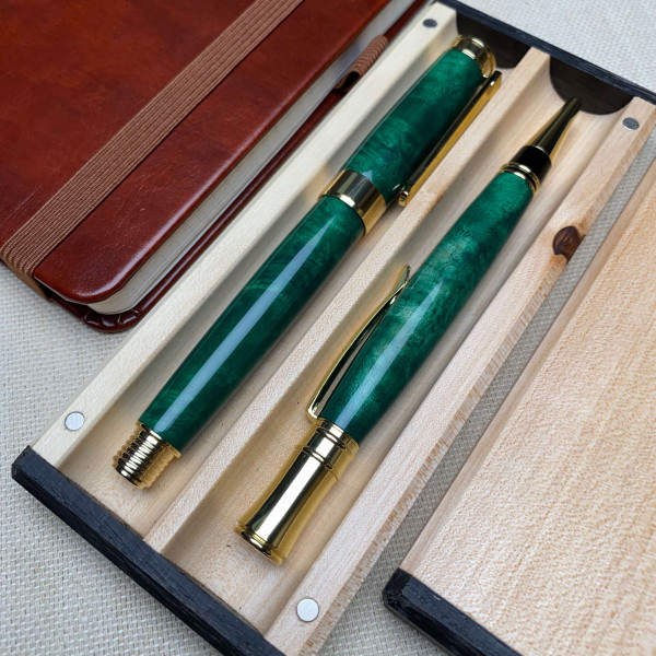 Подарунковий комплект ручок ручної роботи NV-341/173 деревина капового клена (модифікована)
