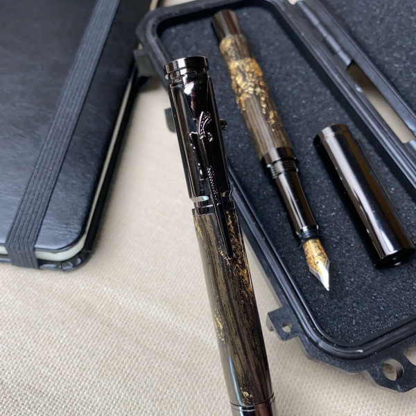 Подарунковий комплект ручок ручної роботи NV-084/452 морений дуб і золота поталь