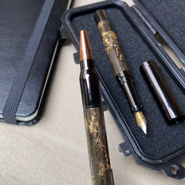 Подарунковий комплект ручок ручної роботи NV-084/452 морений дуб і золота поталь