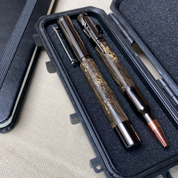 Подарунковий комплект ручок ручної роботи NV-084/452 морений дуб і золота поталь