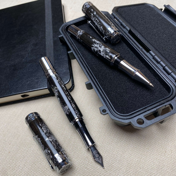 Комплект ручок NV-516, дерево мореного дуба та срібна поталь