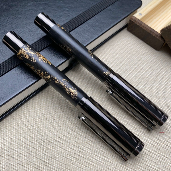 Подарунковий комплект ручок ручної роботи NV-452 дерево мореного дуба та золота поталь