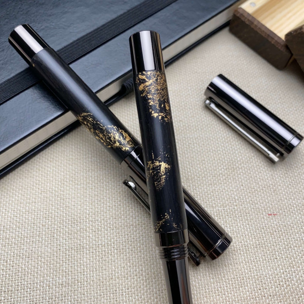 Подарунковий комплект ручок ручної роботи NV-452 дерево мореного дуба та золота поталь