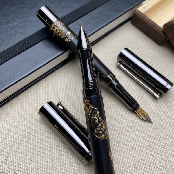 Подарунковий комплект ручок ручної роботи NV-452 дерево мореного дуба та золота поталь