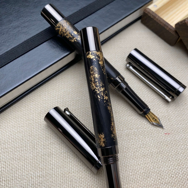 Подарунковий комплект ручок ручної роботи NV-452 дерево мореного дуба та золота поталь