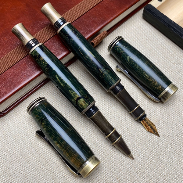 Унікальний комплект ручок: ролер + перова NV-234 дерево шпальтового клена (модифіковане)