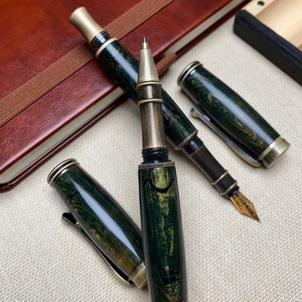 Унікальний комплект ручок: ролер + перова NV-234 дерево шпальтового клена (модифіковане)