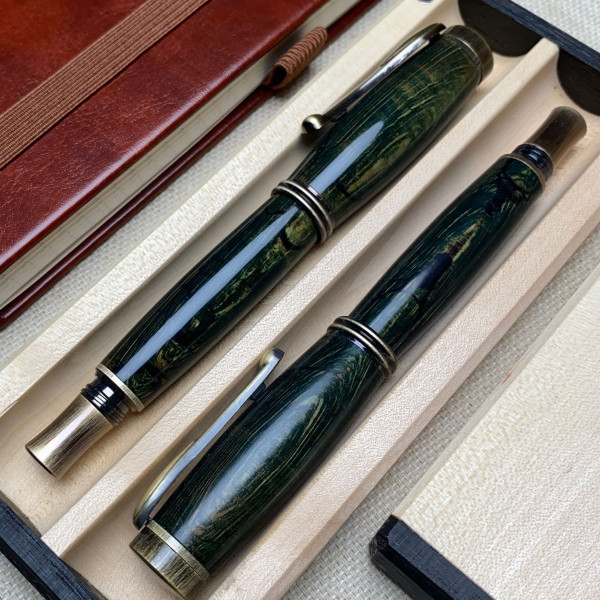 Унікальний комплект ручок: ролер + перова NV-234 дерево шпальтового клена (модифіковане)
