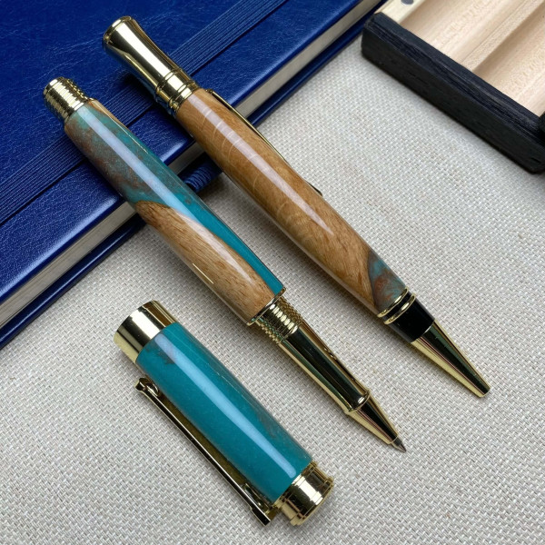 Унікальний комплект ручної роботи: ручка-ролер + кулькова NV-341/173 дерево дуба та епоксидна смола
