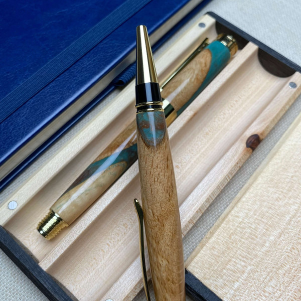 Унікальний комплект ручної роботи: ручка-ролер + кулькова NV-341/173 дерево дуба та епоксидна смола