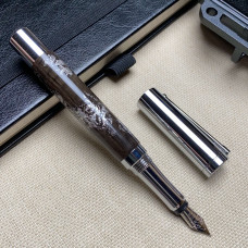 Перова ручка NV-452 дерево мореного дуба та срібна поталь