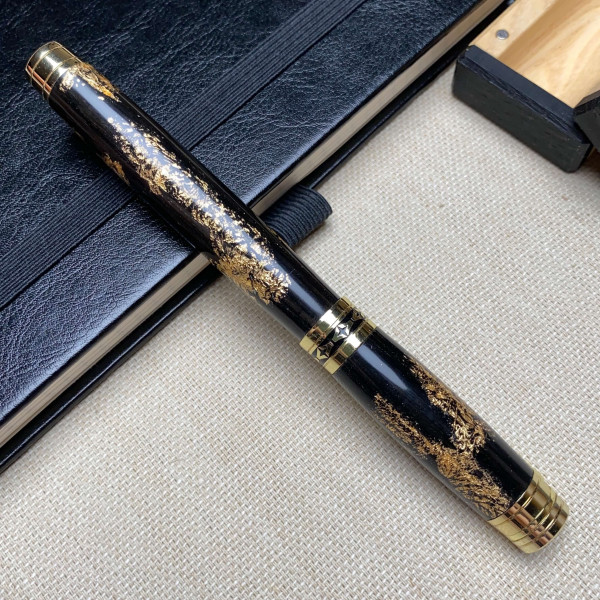 Перова ручка ручної роботи NV-272 дерево мореного дуба та золота поталь