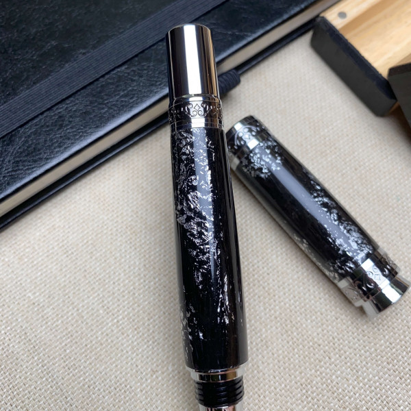 Перова ручка ручної роботи NV-516, дерево мореного дуба та срібна поталь