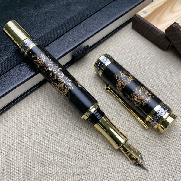 Перова ручка ручної роботи NV-516 дерево мореного дуба та срібна поталь