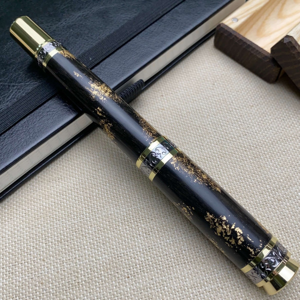 Перова ручка ручної роботи NV-516 дерево мореного дуба та срібна поталь