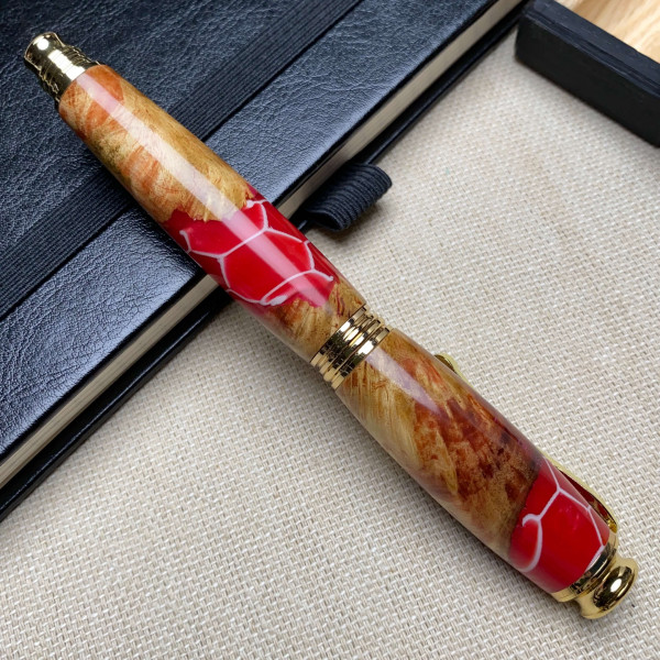 Унікальна перова ручка ручної роботи NV-355 медові соти + дерево та епоксидна смола