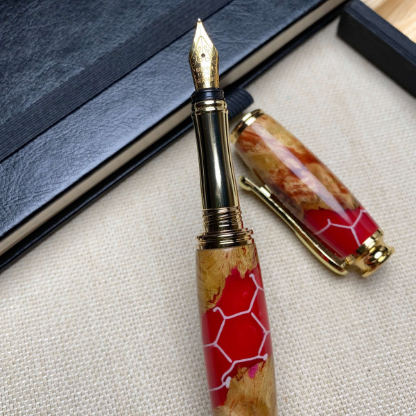 Унікальна перова ручка ручної роботи NV-355 медові соти + дерево та епоксидна смола