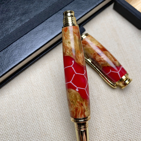 Унікальна перова ручка ручної роботи NV-355 медові соти + дерево та епоксидна смола