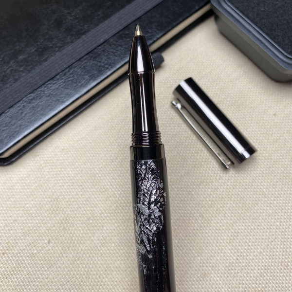 Ручка-ролер ручної роботи NV-452 дерево мореного дуба та срібна поталь