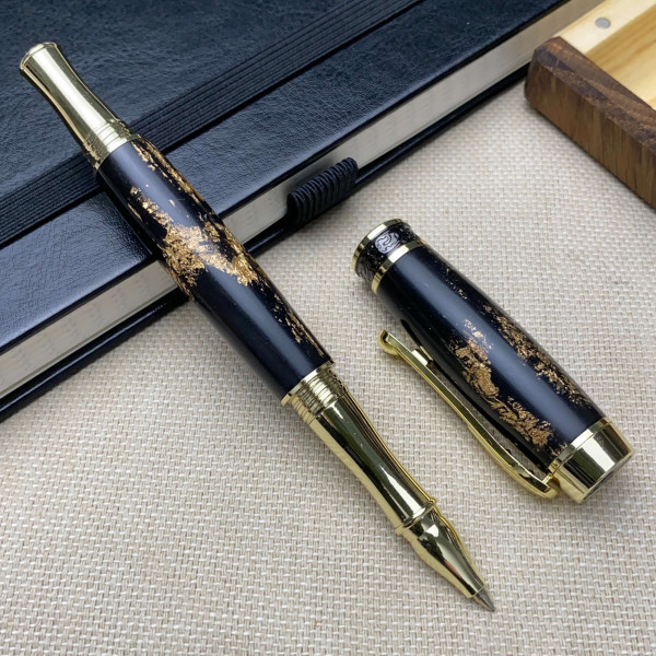 Ручка-ролер ручної роботи NV-308 дерево мореного дуба та золота поталь