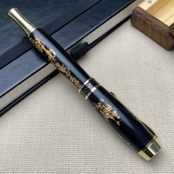 Ручка-ролер ручної роботи NV-308 дерево мореного дуба та золота поталь