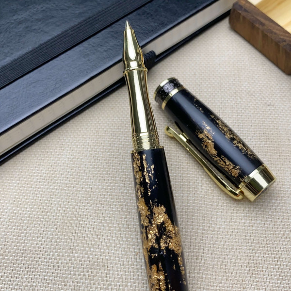 Ручка-ролер ручної роботи NV-308 дерево мореного дуба та золота поталь