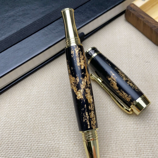 Ручка-ролер ручної роботи NV-308 дерево мореного дуба та золота поталь