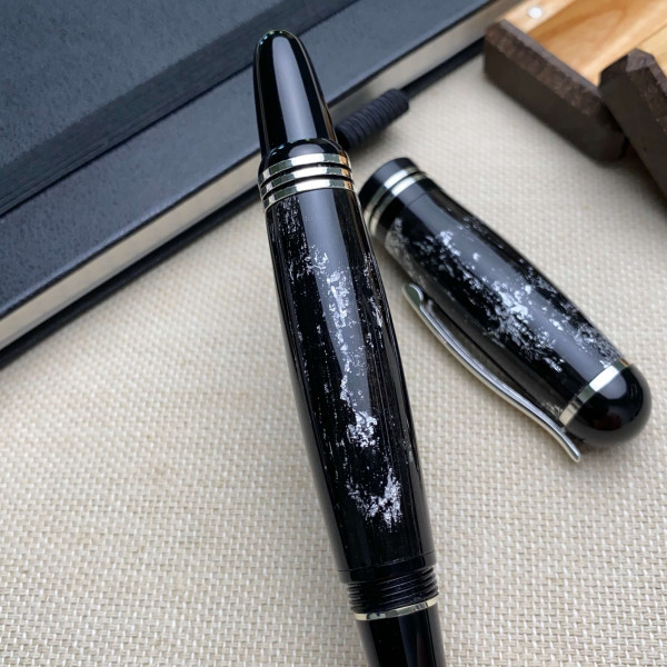 Ручка-ролер ручної роботи NV-071 дерево мореного дуба та срібна поталь